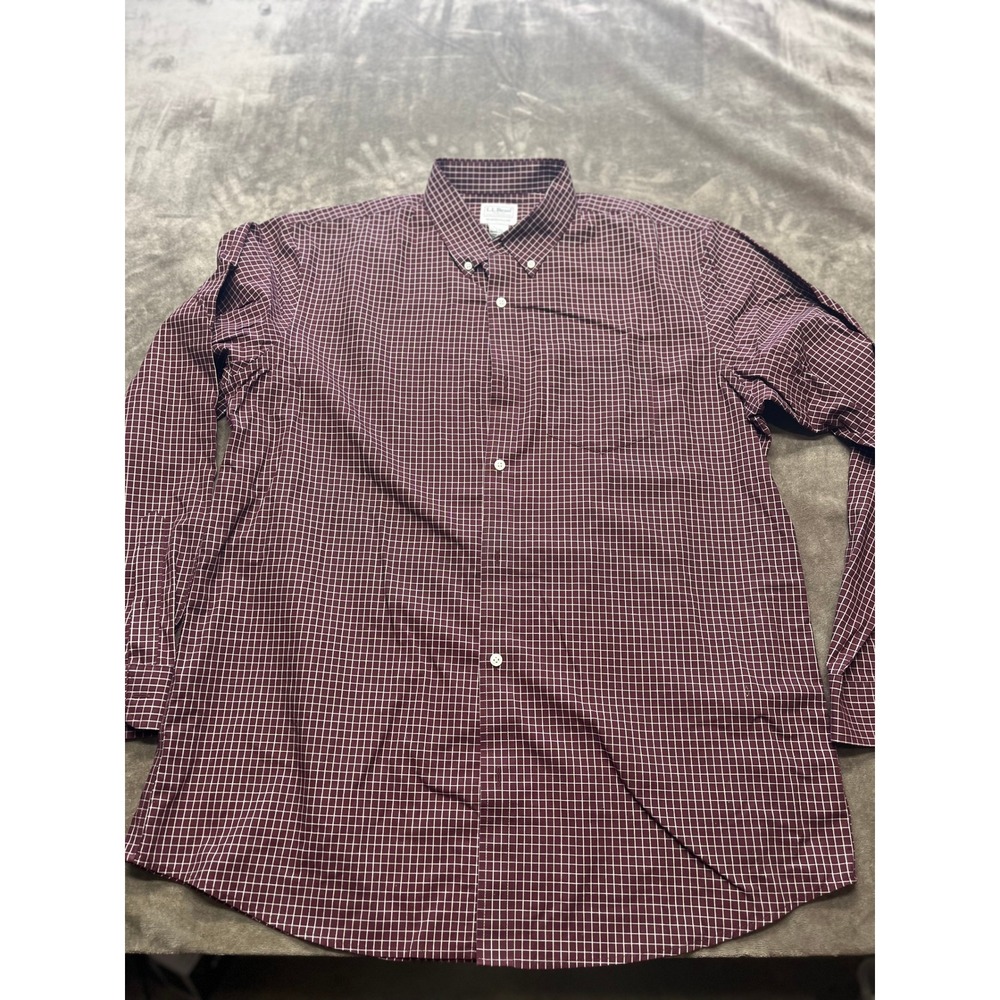 LL Bean Traditional Fit Burgundy  Check Long Sleeve Button‎ Down Shirt Mens L